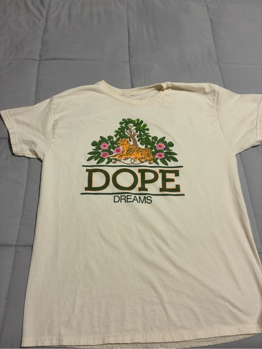 Cream Graphic Tee with Leopard & Floral Print